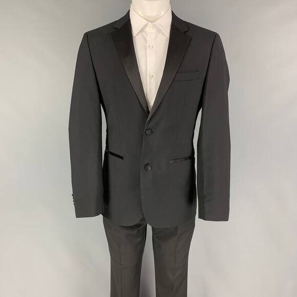 CALVIN KLEIN COLLECTION Size 36 Black Wool Notch Lapel Tuxedo Suit - Picture 1 of 9